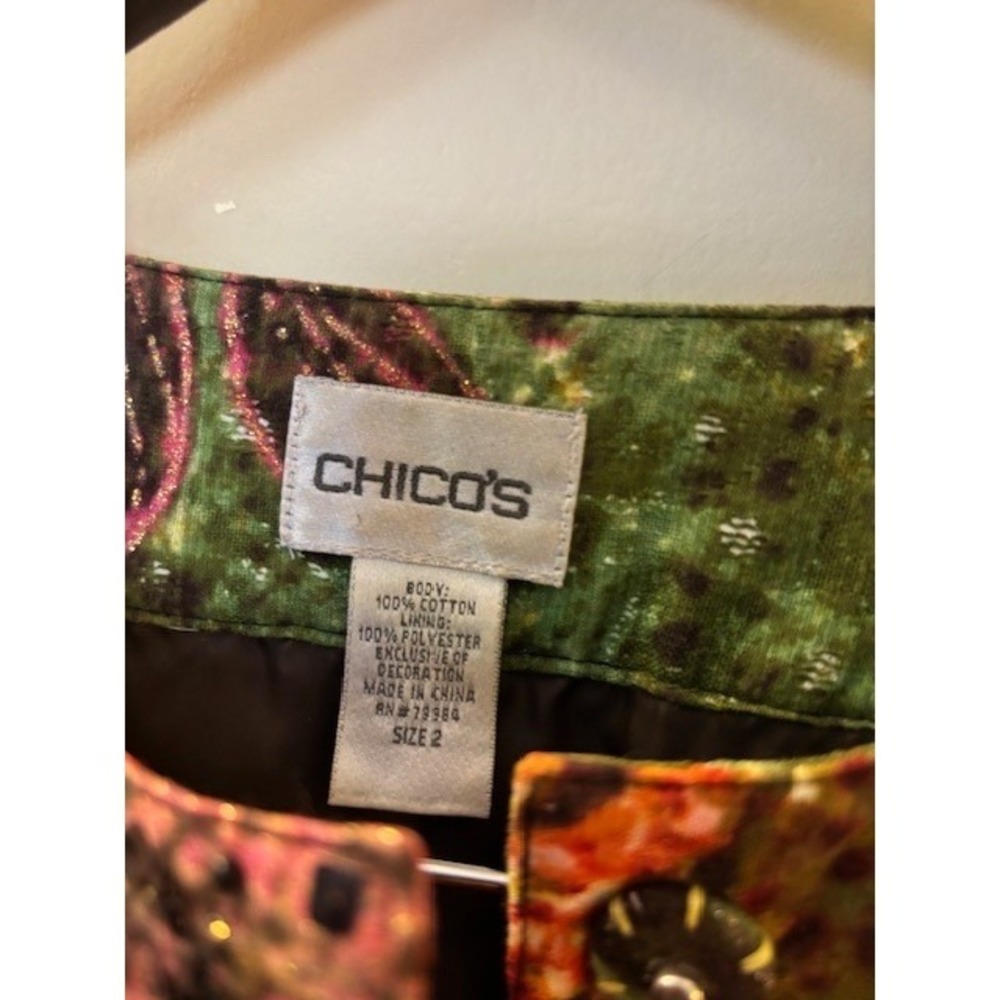 Chico's "Donya" Shimmering Flora Sequin Jacket Green Orange Pink Size 2 - Picture 2 of 11